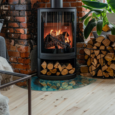 Glasbodenplatte Ecke Kamin Organisches Muster in abstrakter Form