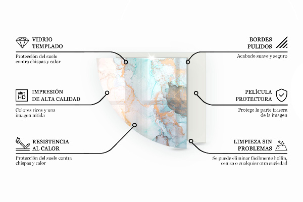 Eck-Glasplatte für Kaminofen Marmormotiv mit feinen Adern