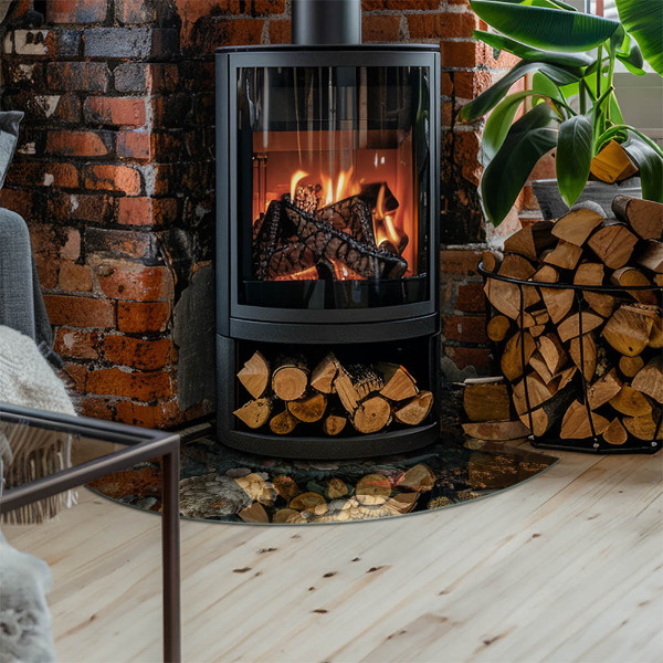 Eck-Glasplatte für Kaminofen Blumenmotiv mit Schmetterlingen