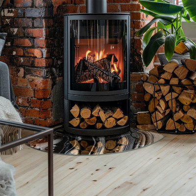 Glasbodenplatte Ecke Kamin Abstrakte wellenförmige und lineare Muster