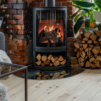 Eck-Glasplatte für Kaminofen Stilvolle Blätter in der Struktur