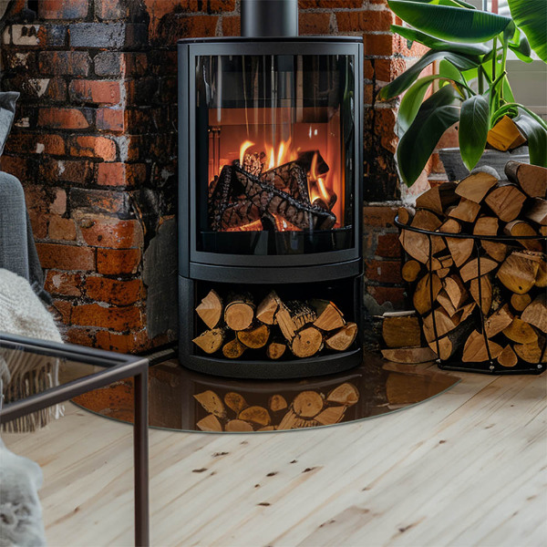 Glasbodenplatte Ecke Kamin Farbe Braun