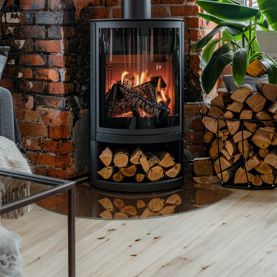 Glasbodenplatte Ecke Kamin Farbe Braun