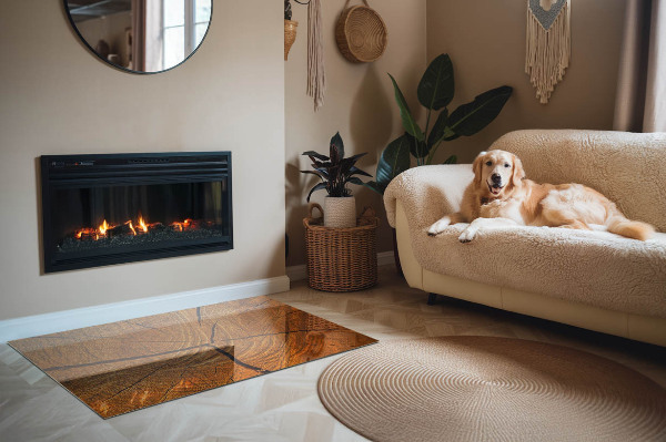 Rechteckige Glasplatte für Kaminofen Holz im Querschnitt mit natürlicher Maserung