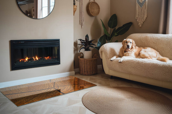 Rechteckige Glasplatte für Kaminofen Holz im Querschnitt mit natürlicher Maserung