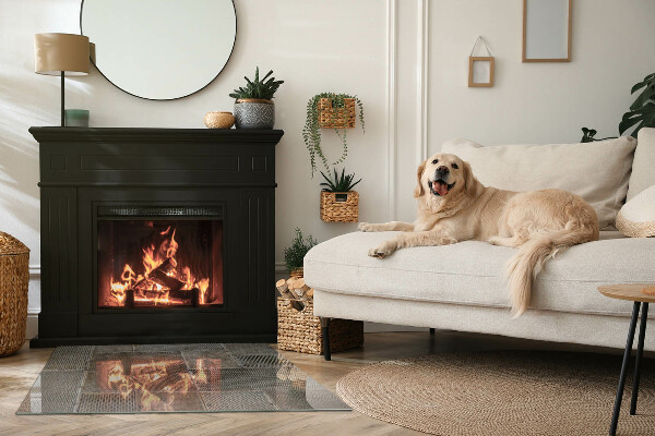 Rechteckige Glasplatte für Kaminofen Lochstahlmotiv