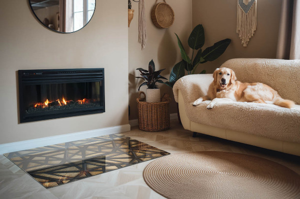 Rechteckige Funkenschutzplatte Glas Moderne Formen mit Holzakzenten