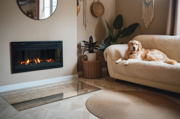 Rechteckige Funkenschutzplatte Glas Holzmaserung im natürlichen Stil