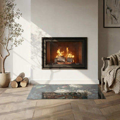 Rechteckige Glasplatte für Kaminofen Blumenmotiv mit Schmetterlingen