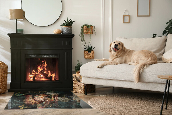 Rechteckige Glasplatte für Kaminofen Blumenmotiv mit Schmetterlingen