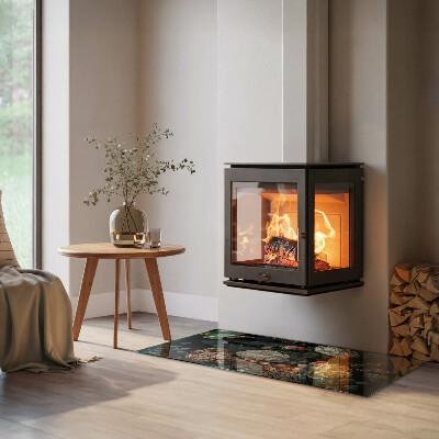 Rechteckige Glasplatte für Kaminofen Blumenmotiv mit Schmetterlingen