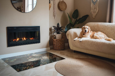 Rechteckige Glasplatte für Kaminofen Blumenmotiv mit Schmetterlingen