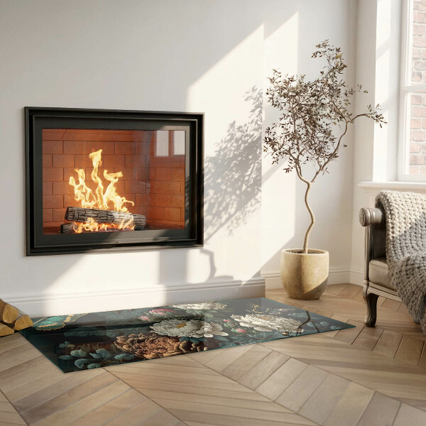 Rechteckige Glasplatte für Kaminofen Blumenmotiv mit Schmetterlingen