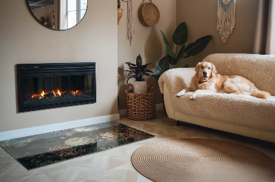 Rechteckige Glasplatte für Kaminofen Blumenmotiv mit Schmetterlingen