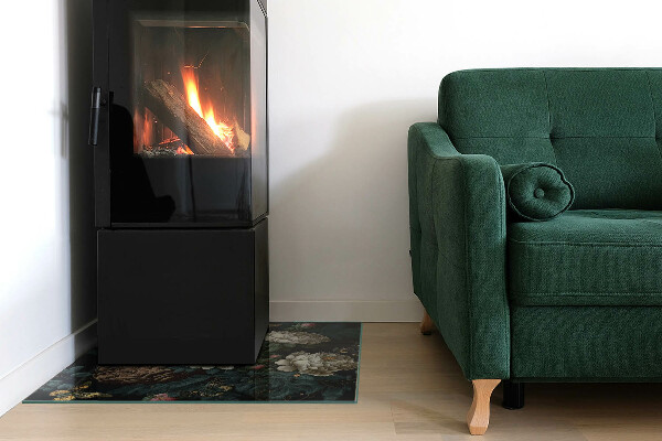 Rechteckige Glasplatte für Kaminofen Blumenmotiv mit Schmetterlingen