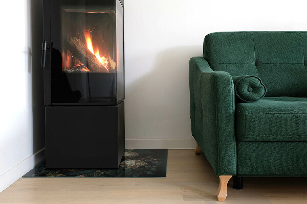 Rechteckige Glasplatte für Kaminofen Blumenmotiv mit Schmetterlingen