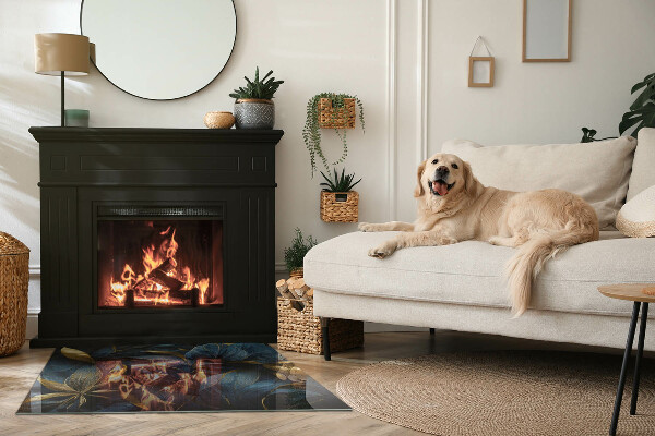 Rechteckige Glasplatte für Kaminofen Stilvolle Blätter in der Struktur