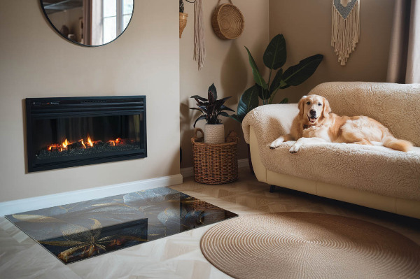 Rechteckige Glasplatte für Kaminofen Stilvolle Blätter in der Struktur