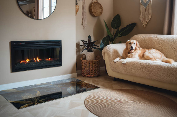 Rechteckige Glasplatte für Kaminofen Stilvolle Blätter in der Struktur