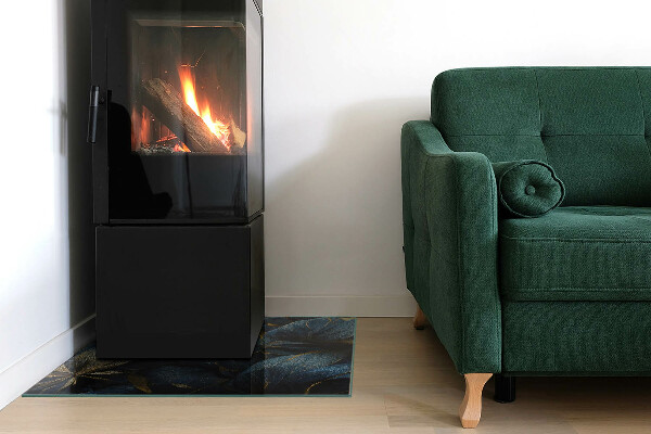 Rechteckige Glasplatte für Kaminofen Stilvolle Blätter in der Struktur