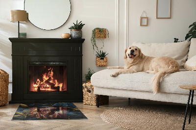 Rechteckige Glasplatte für Kaminofen Stilvolle Blätter in der Struktur