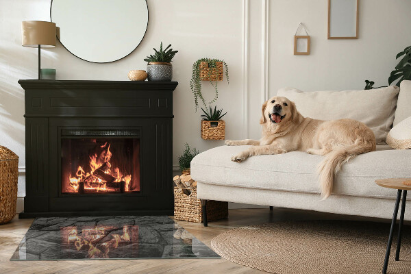 Rechteckige Glasplatte für Kaminofen Steinoptik in natürlicher Ausführung