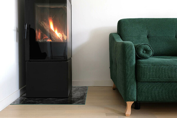 Rechteckige Glasplatte für Kaminofen Steinoptik in natürlicher Ausführung