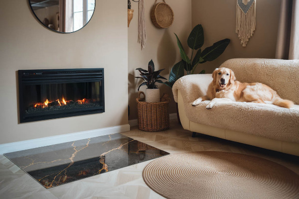 Rechteckige Glasbodenplatte für Ofen Marmoroptik mit feiner Maserung