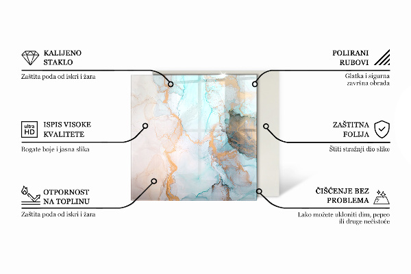 Rechteckige Funkenschutzplatte Glas organisches Steinmotiv