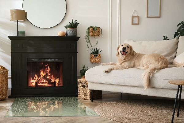 Rechteckige Glasplatte für Kaminofen Tropische Blätter im Hintergrund