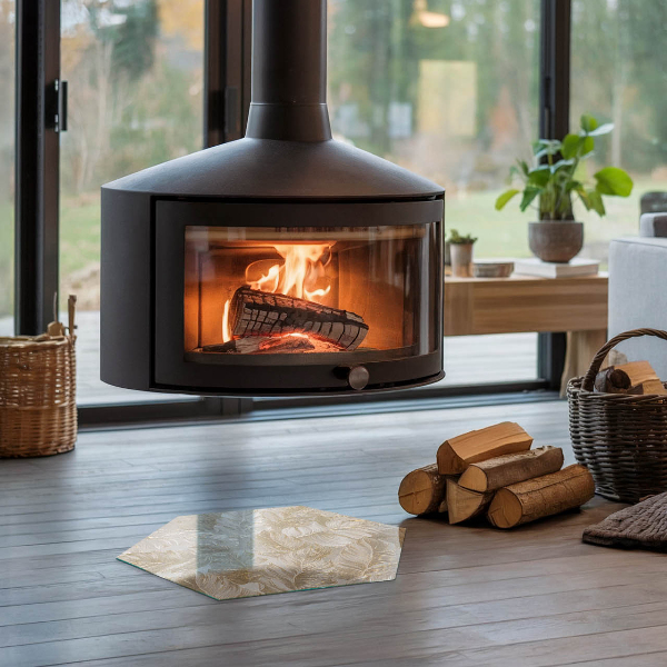 Sechseckige Glasplatte für Kamin Zarte Blattmuster