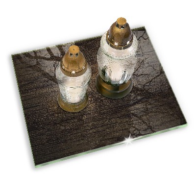 Glasunterlage für Grabkerzen Holzstruktur Rinde