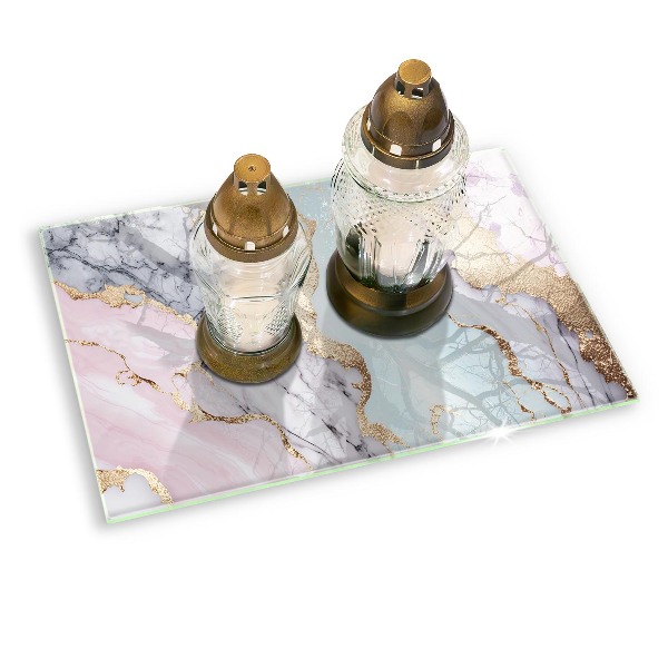 Glasunterlage für Grabkerzen Pastellfarbener Marmor