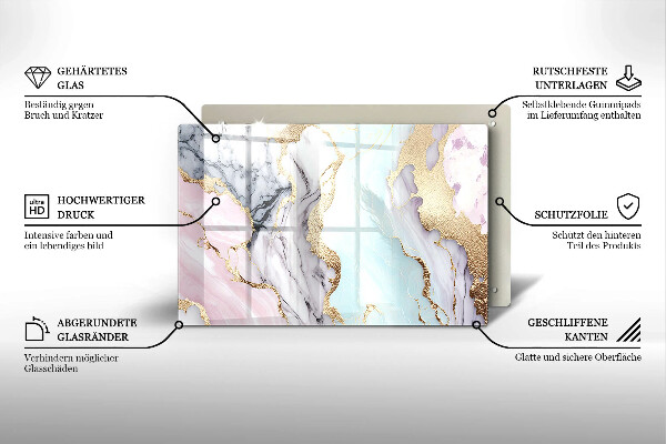 Glasunterlage für Grabkerzen Pastellfarbener Marmor