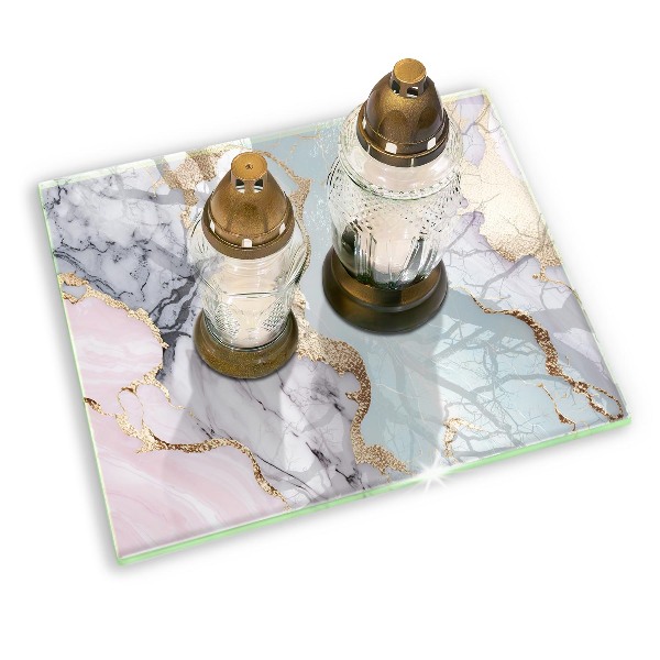 Glasunterlage für Grabkerzen Pastellfarbener Marmor