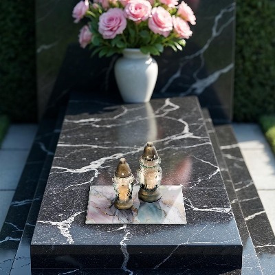 Glasunterlage für Grabkerzen Pastellfarbener Marmor