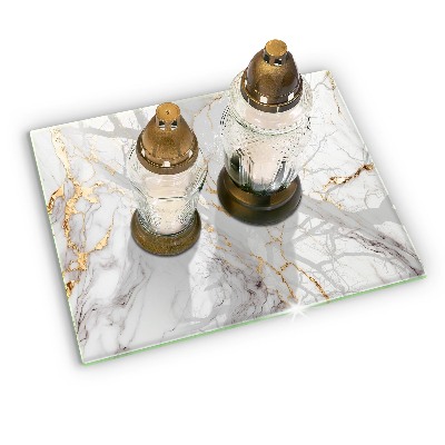 Grabkerze Untersetzer Heller Marmor mit Gold