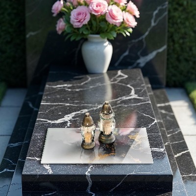 Glasunterlage für Grabkerzen Abstraktion mit Gold