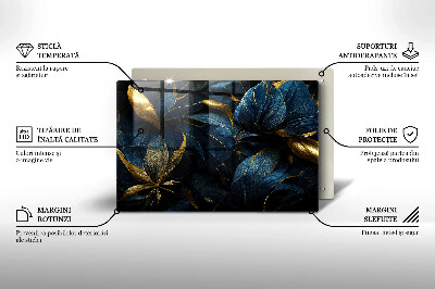 Glasunterlage für Grabkerzen Dekorative Blätter mit Gold