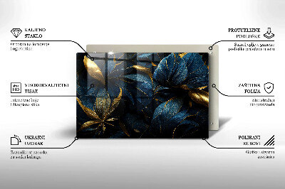 Glasunterlage für Grabkerzen Dekorative Blätter mit Gold
