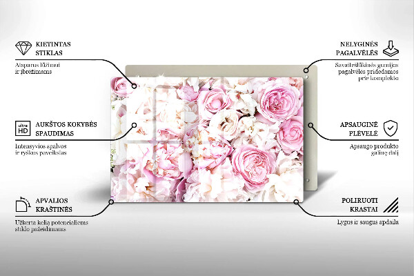 Glasunterlage für Grabkerzen Pfingstrosenstrauß
