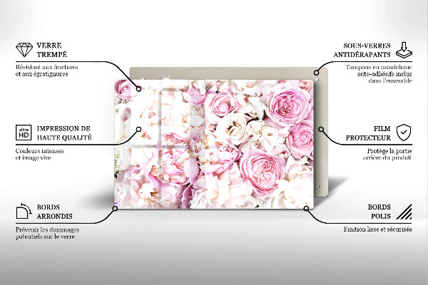 Glasunterlage für Grabkerzen Pfingstrosenstrauß