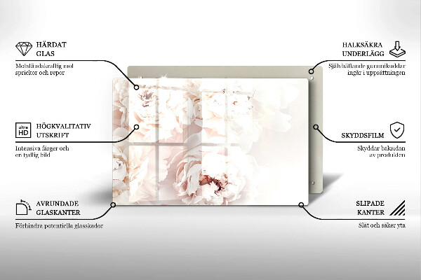 Glasunterlage für Grabkerzen Pastellfarbene Pfingstrosen