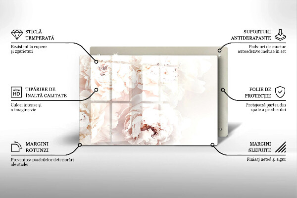Glasunterlage für Grabkerzen Pastellfarbene Pfingstrosen
