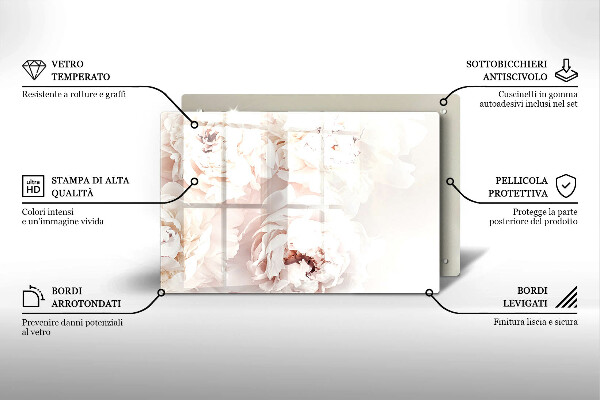 Glasunterlage für Grabkerzen Pastellfarbene Pfingstrosen