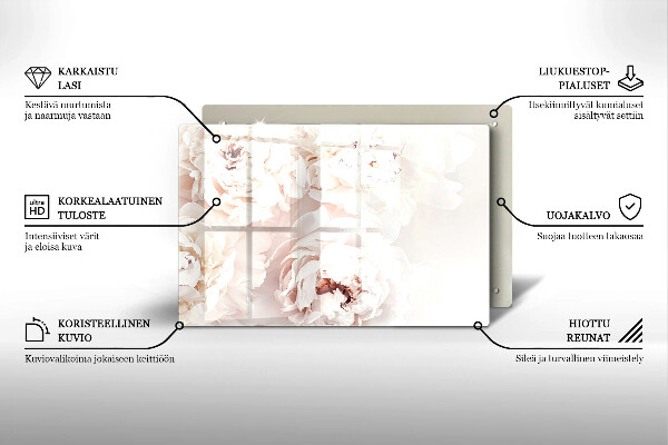 Glasunterlage für Grabkerzen Pastellfarbene Pfingstrosen