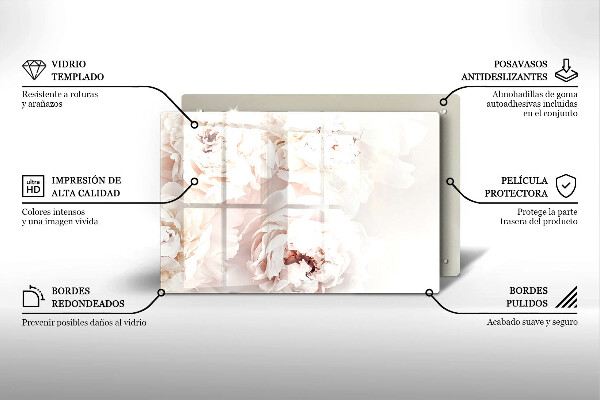 Glasunterlage für Grabkerzen Pastellfarbene Pfingstrosen