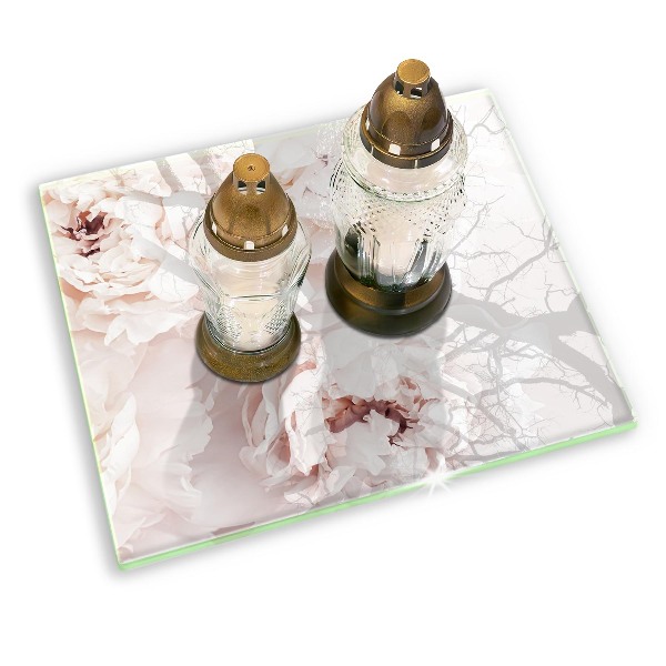 Glasunterlage für Grabkerzen Pastellfarbene Pfingstrosen