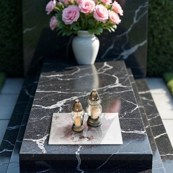 Glasunterlage für Grabkerzen Pastellfarbene Pfingstrosen