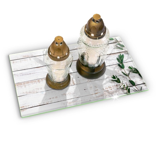 Glasunterlage für Grabkerzen Alte Bretter und Blätter